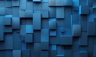 A 3D composition of various blue-toned rectangles creating a textured wall effect. Generate AI
