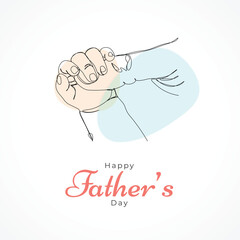 Happy father's day parent and child holding hand illustration, one line drawing illustration