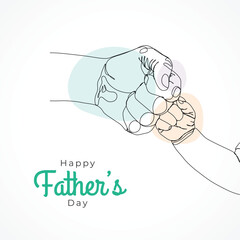 Happy father's day parent and child holding hand illustration, one line drawing illustration