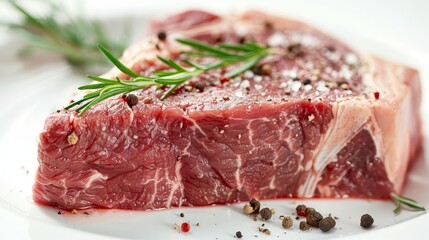 Close-up of a raw, fresh Porterhouse steak, displaying the texture and cut details that align with specific cooking preferences, studio lighting