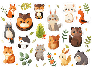 A sticker sheet featuring marine animals like dolphins, whales, starfish, and turtles with charming and friendly designs, perfect for underwater-themed decorations, white background for removing