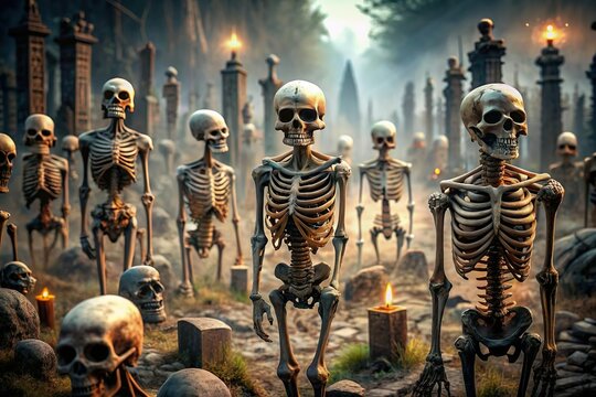 spooky skeleton monsters in graveyard