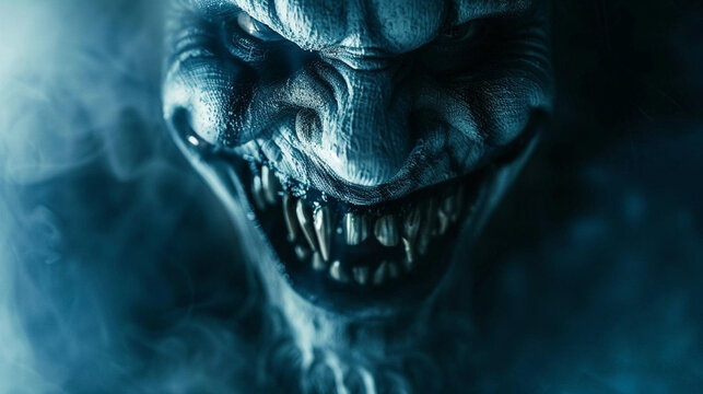 A sinister grin on the face of an evil creature
