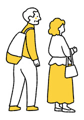 Elderly couple looking at a painting at an exhibition