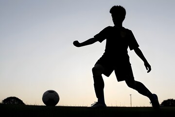 Naklejka premium boy male soccer player silhouette kicking a soccer ball