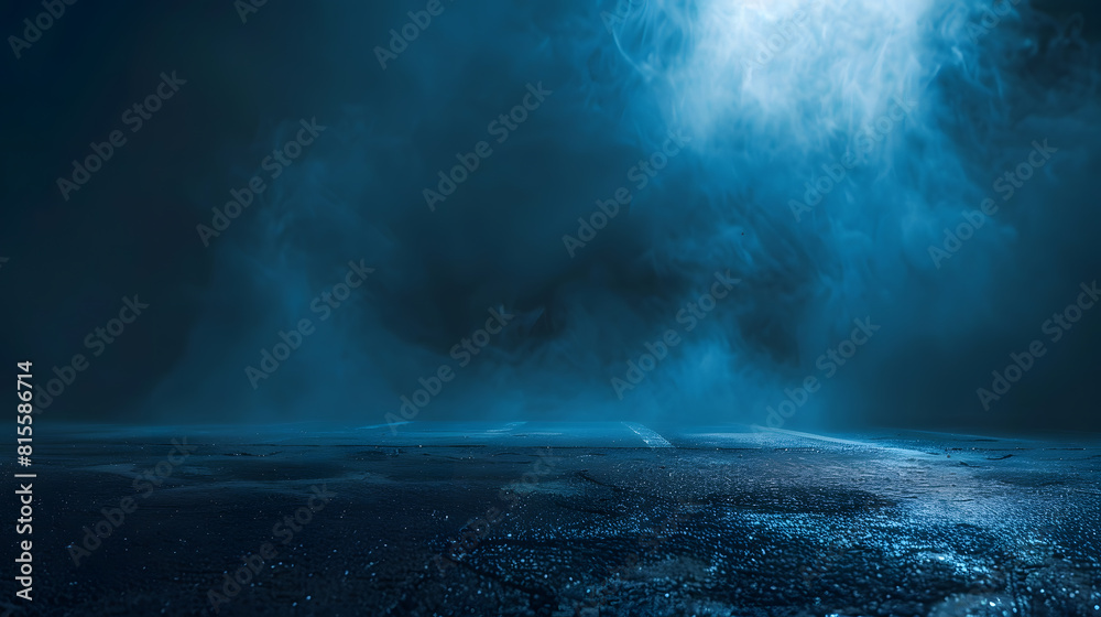 Poster a dark empty street dark blue background an empty dark scene neon light spotlights the asphalt floor