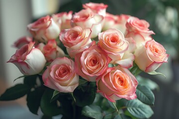Obraz premium A bouquet of pink and white rose flowers fills the air with the scent of tenderness and romance