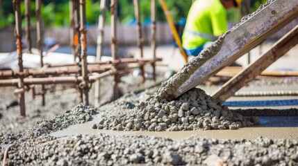 Naklejka premium Close-up of concrete pouring work in construction work