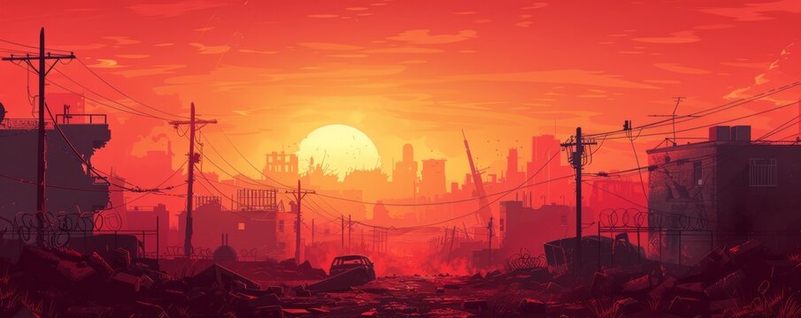 A dystopian wasteland ravaged by war and environmental catastrophe, where toxic fumes and radioactive fallout poison the land, and the few survivors eke out a meager existence amidst the ruins of