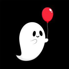 Cute ghost floating with Halloween day for Trick or Treat. Funny spooky boo character. Spook phantom with happy smiling face expression. Isolated kids flat vector illustration.