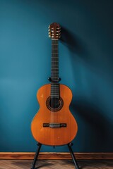 Naklejka premium Acoustic guitar in the living room. Music concept. Vintage style