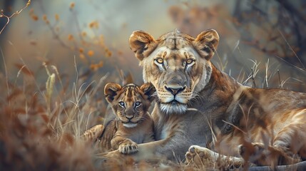 Predators love Lioness and cub in the Kruger NP South Africa : Generative AI