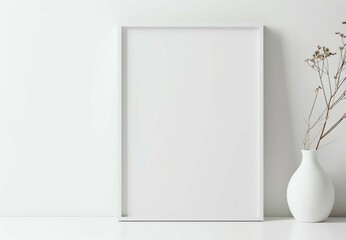 A minimalist white frame with clean lines and a matte finish, isolated on a white background