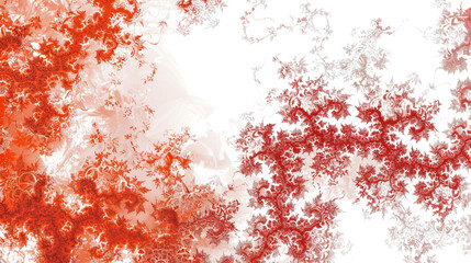 Intricate, lace-like patterns in shades of red and orange, forming a detailed and delicate abstract design on a white background.