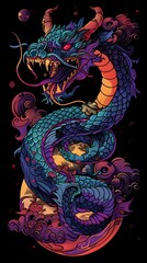 Jrmungandr the Mythical Midgard Serpent Coiled Around the Earth in Vivid Synthwave