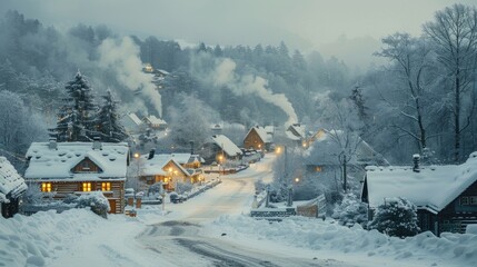 A winter wonderland of a small town nestled in the mountains