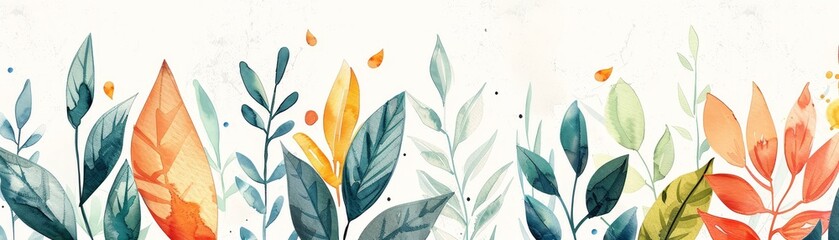 Art background modern is made up of watercolor hand drawn leaves 