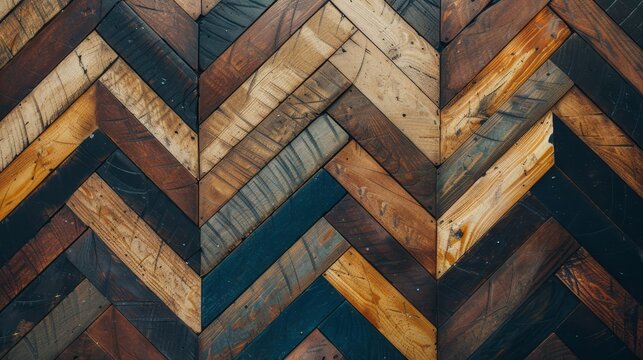 A chevron tile background and wooden floor pattern, characterized by symmetrical asymmetry and timber frame construction.
