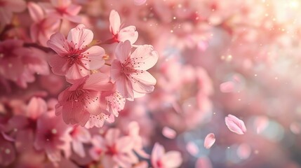 Light pink cherry blossoms with a blurred background.