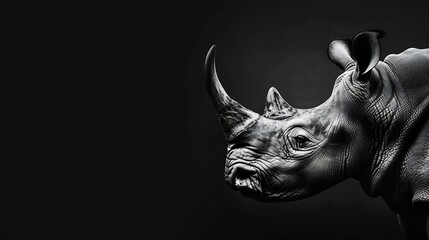 Highly alerted rhinoceros black and white monochrome portrait Fine art South Africa Ceratotherium simum : Generative AI