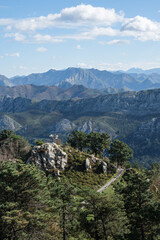 El Fitu viewpoint in Asturias. With the Picos de Europa in the background. Concept of tourism and places of interest.