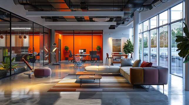 Dynamic startup office space, featuring innovative software solutions and modern digital tools