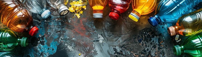A group of colorful plastic bottles half-submerged in water.