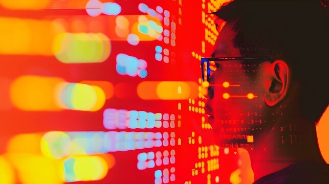 Vibrant Futuristic Digital Interface with Glitch Effects and Neon Lights