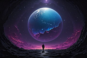 Conceptual image of man looking at planet earth in space.