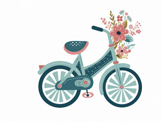  A charming illustration of a vintage bicycle adorned with a colorful floral bouquet in the front basket copy space.Greeting cards, spring promotional materials, wallpapers