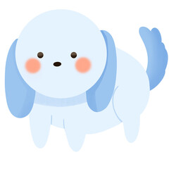 a cartoon dog with a blue nose and pink ears