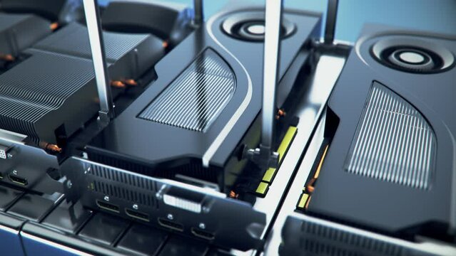 Endless Shot of Graphics Card Assembly Line Automated Graphics Card Manufacturing Process Automated Production of Graphics Cards on a Factory Line Smooth Looping