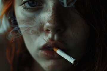 Sad Gaze of a Smoking Woman Looking at the Camera Generative AI