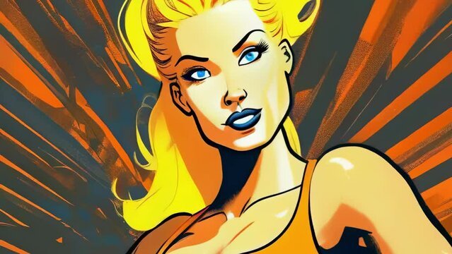 beautiful gorgeous pretty fashion blonde model strong woman portrait in comix cartoon style - 4K stock Video Animation footage