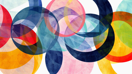 Overlapping circles in different sizes and colors, forming a playful and vibrant abstract design on a white background.