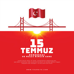 15 temmuz shiny wishing, greeting, post design. demokrasi ve milli birlik gunu vector illustration. 15 July, Happy Holidays Democracy Republic of Turkey celebration card