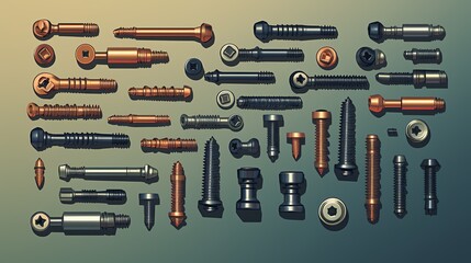 Obraz premium Hardware screws flat design front view fastening elements theme animation Tetradic color scheme