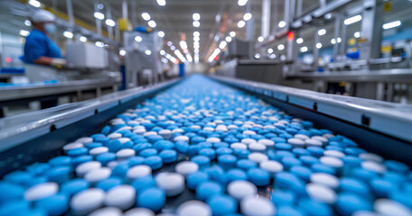Obraz premium Modern pharmaceutical enterprise for the production of tablets. Blurred Іnterior of a pharmaceutical company