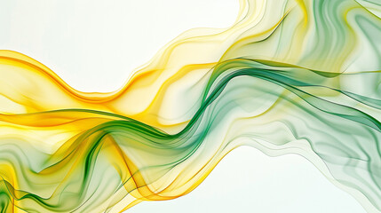 Smooth, curving lines in shades of yellow and green, creating a flowing and organic abstract background on a white surface.