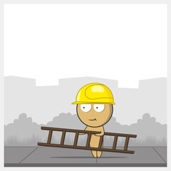 Construction worker with stepladder