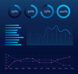 Obraz premium Digital growth graph chart on technology blue background. Chart, diagram, research, audit, planning, statistics, management, infographic, data analysis, Financial literacy. Stock market