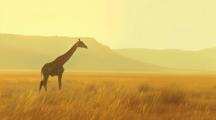 A majestic giraffe traverses the grasslands of the savanna