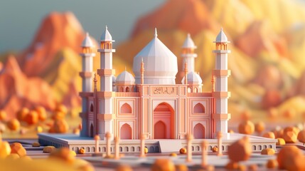 Admire a cute 3D illustration of a mosque