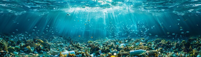 Fototapeta premium The deep blue sea is full of mystery and wonder. The sunlight shines through the water, creating a beautiful and serene scene.