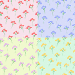 Decorative set of seamless patterns with flowers