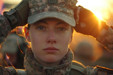 Back in Uniform A soldier, standing tall in their uniform, salutes the flag during a small homecoming ceremony
