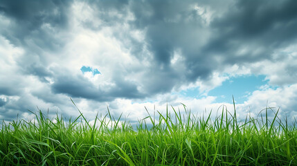 Fototapeta premium Photo of green grass and blue sky