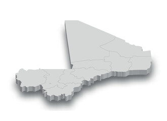 3d Mali white map with regions isolated