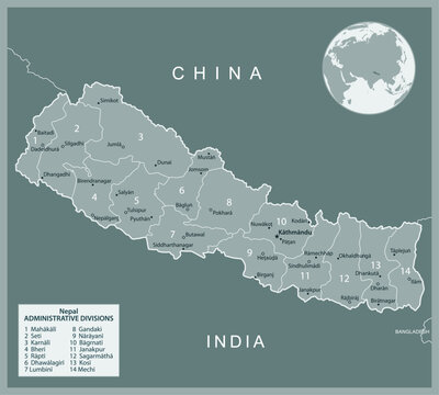 Nepal - detailed map with administrative divisions country. Vector illustration