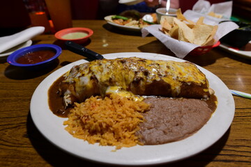 delicious mexican burrito in a mexican restaurant